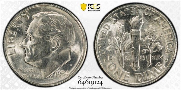 1954 S 10 cents uncirculated 65 grade