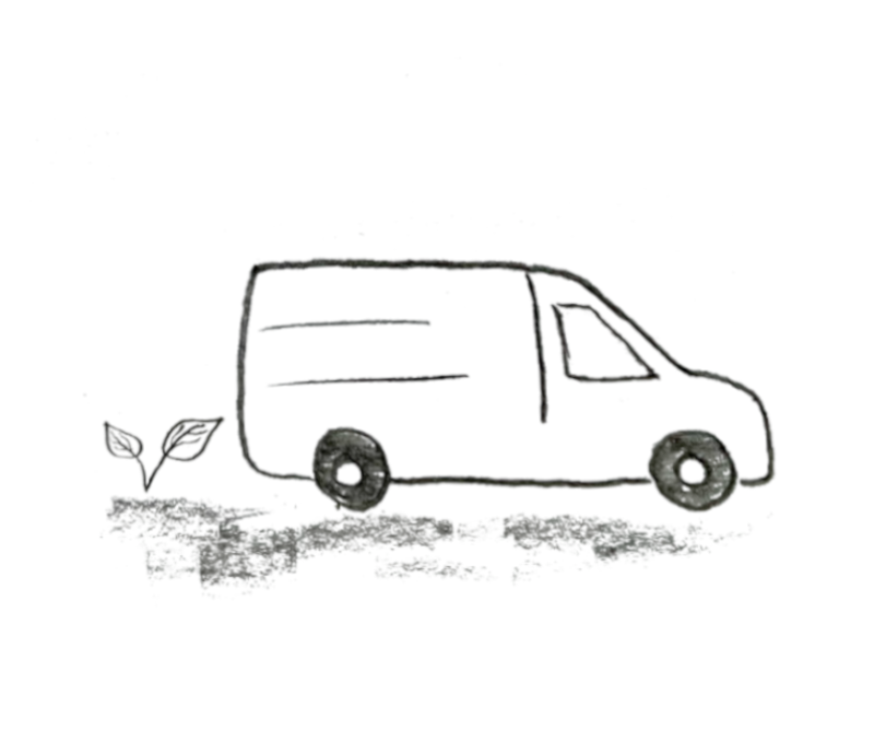 Lieferwagen mit Blättern – Symbol für klimaneutralen und umweltfreundlichen Versand direkt nach Hause.