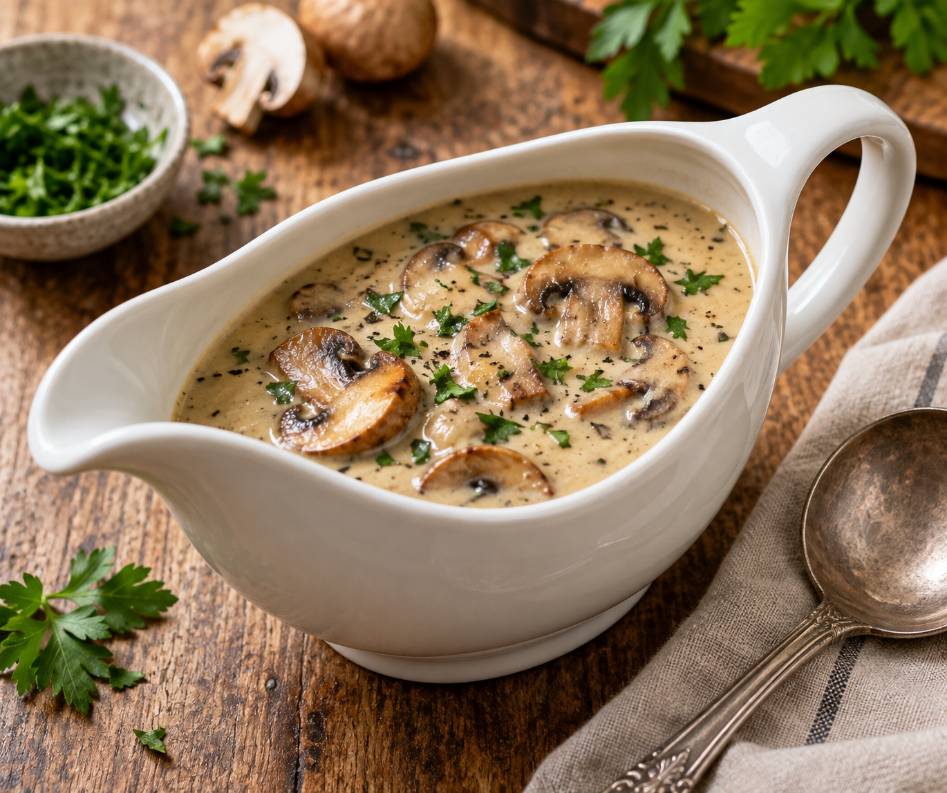 Romige champignonsaus met verse champignons              250ml
