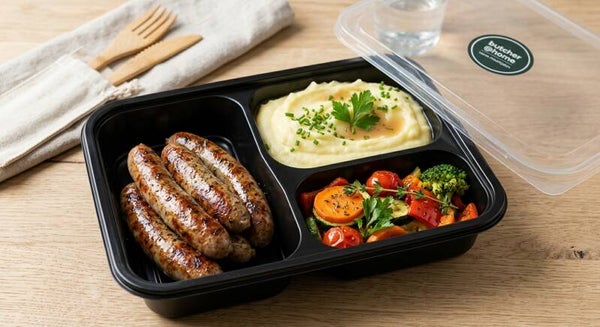 Heerlijke Verse Puree met Groentjes en Kip/Rund Mergeuzekes