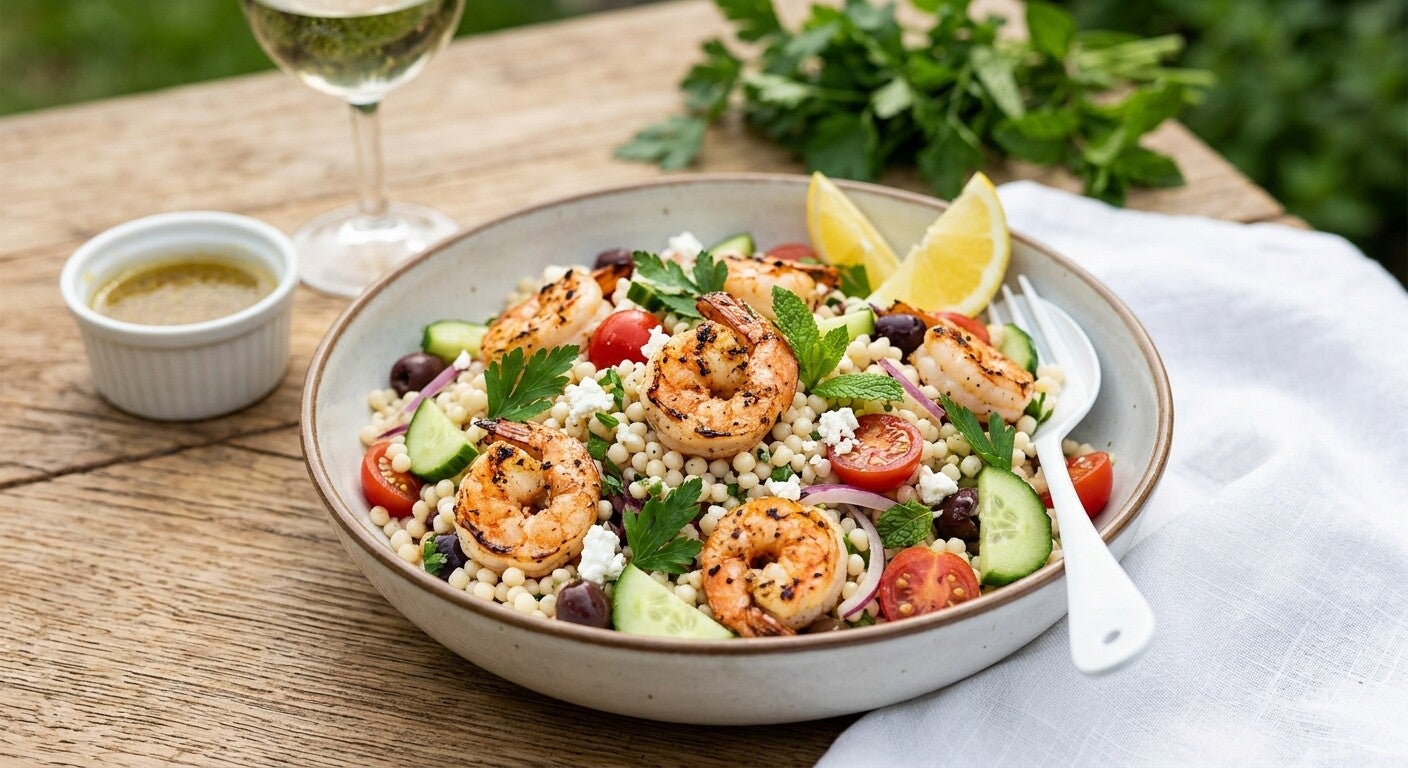 Heerlijke Parelcouscous Salade met Groentjes en Scampi's 500gram
