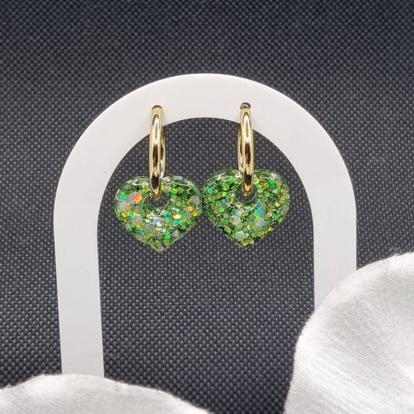 Boucles d'oreilles pampilles vertes pailletées