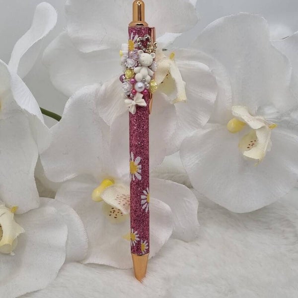 Stylo paillettes marguerites 18