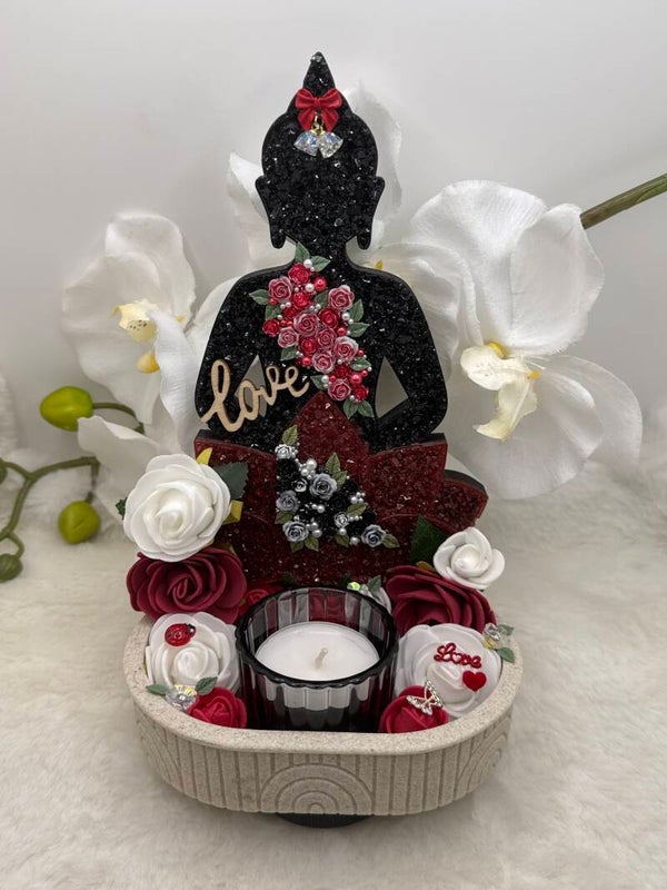 Bougeoir Bouddha rouge et noir St Valentin