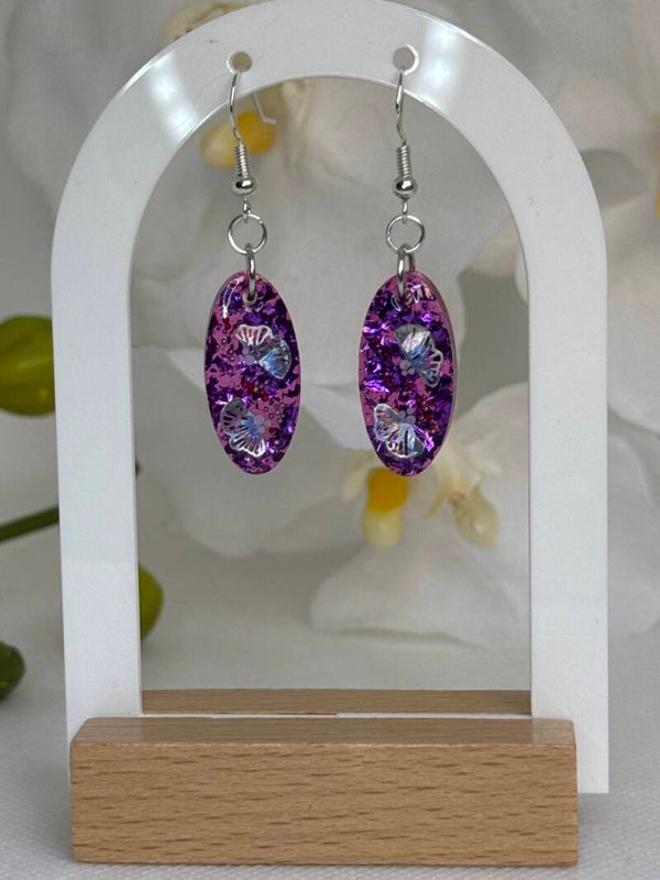 Boucles d’oreilles ovales violette ginkgo 6