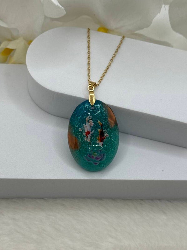 Pendentif grand ovales vert et or et ses Asie 53