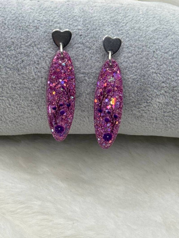 Boucles d’oreilles surf rose et fleurs violettes 66