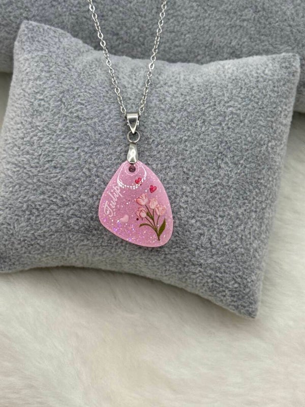 Pendentif petit galet rose Tulipes 57