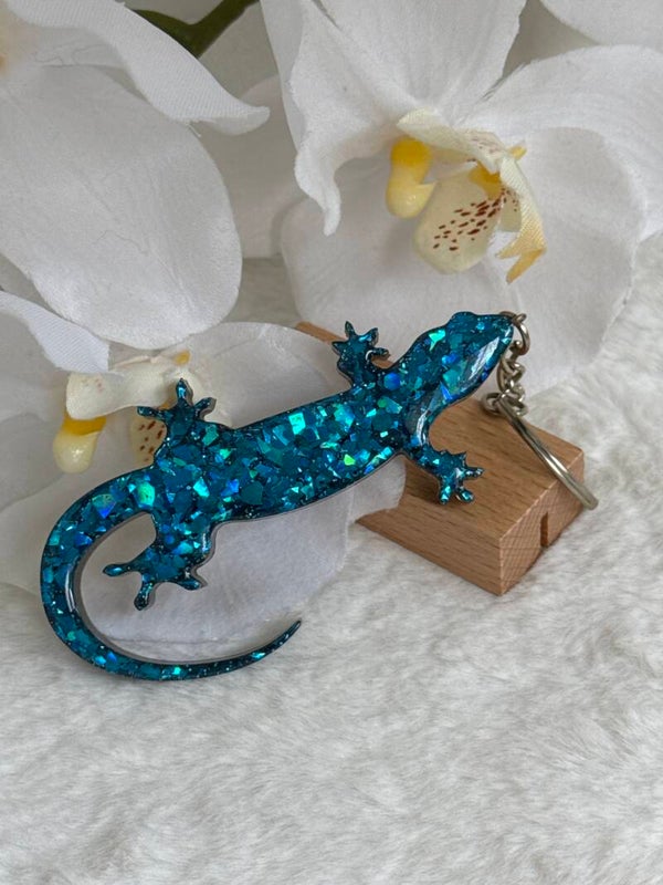 Porte clé Salamandre bleue pailletée Astre 14