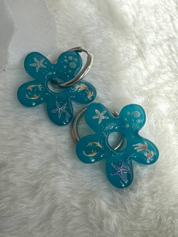 Boucles d’oreilles pampilles grandes fleurs océan 46