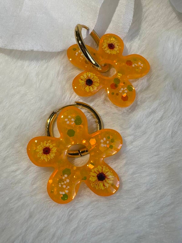 Boucles d’oreilles pampilles grandes fleurs jaunes et tournesols 33