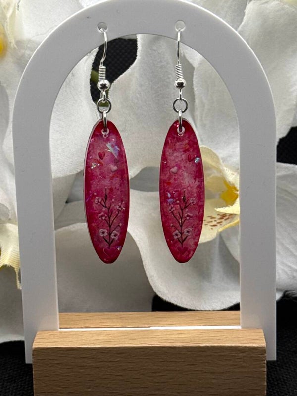 Boucles d’oreilles surf rose pailletée fleuries rose 37