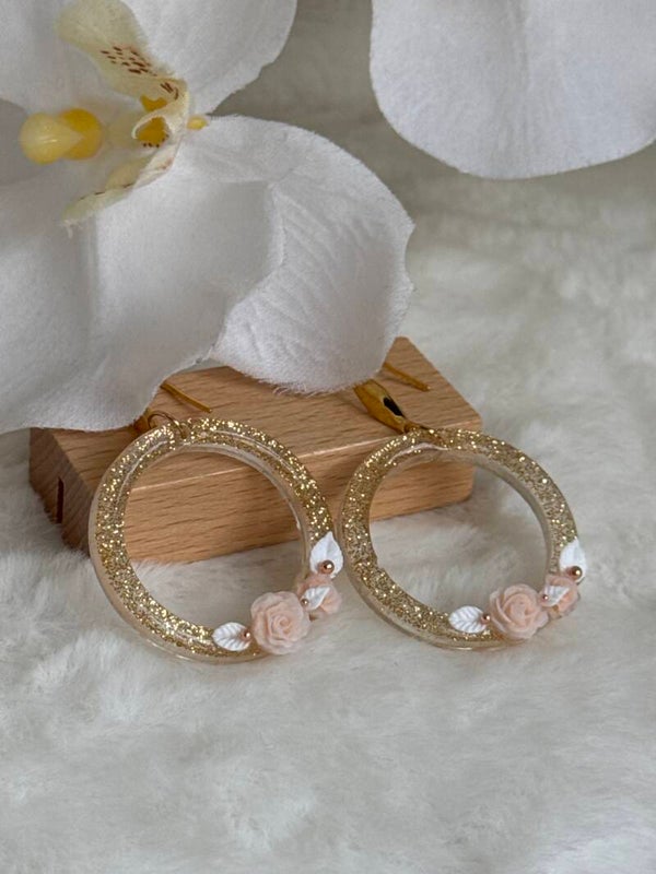 Boucles d’oreilles anneaux or er roses 2