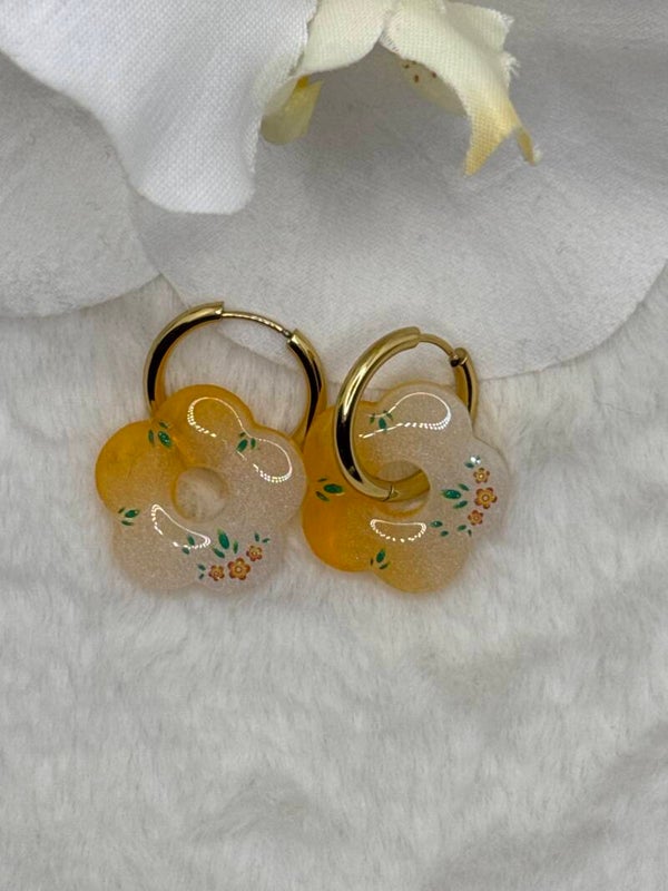 Boucles d’oreilles pampilles fleurs oranges et fleurs assorties 23