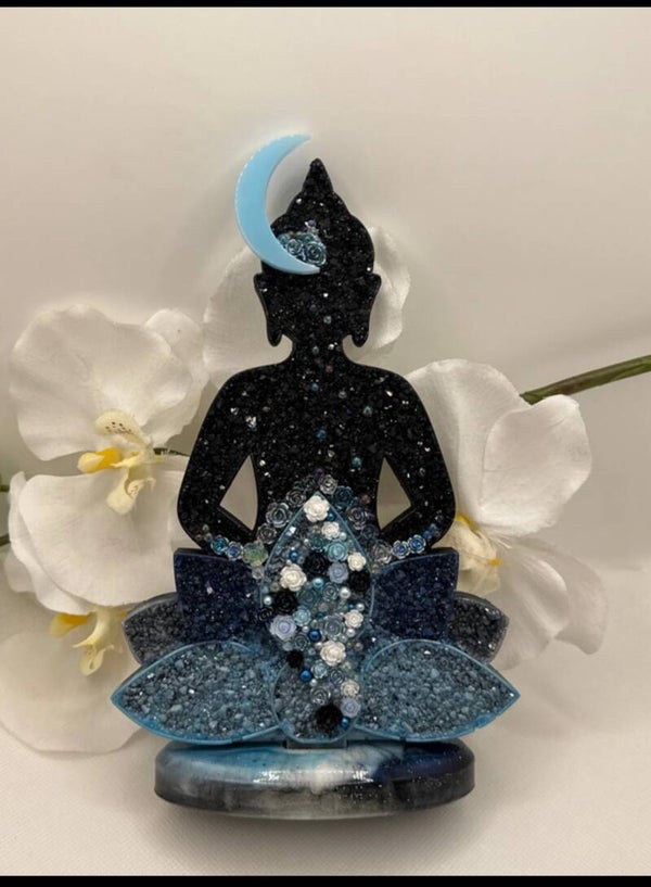 Bouddha sur socle noir et bleu