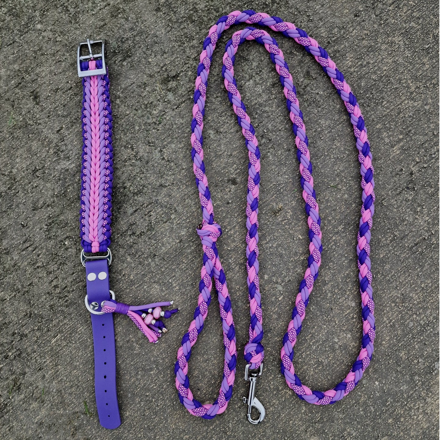 paracord halsband  + lijn roze/paars