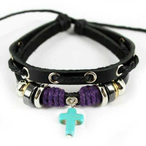 Leren polsband - kruis