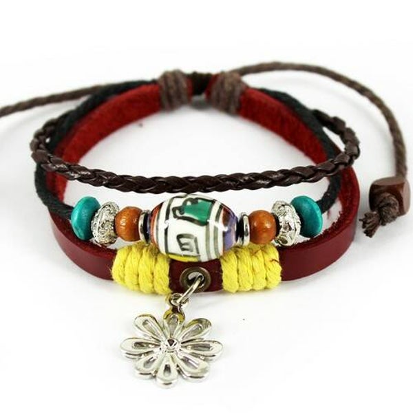 Leren polsband - bloem