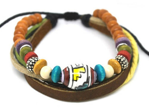 Leren polsband - kraal