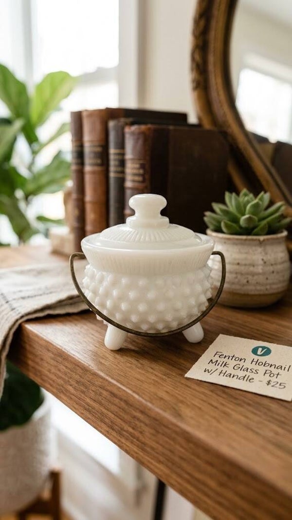 Fenton Hobnail Milk Glass Pot w/ Handle