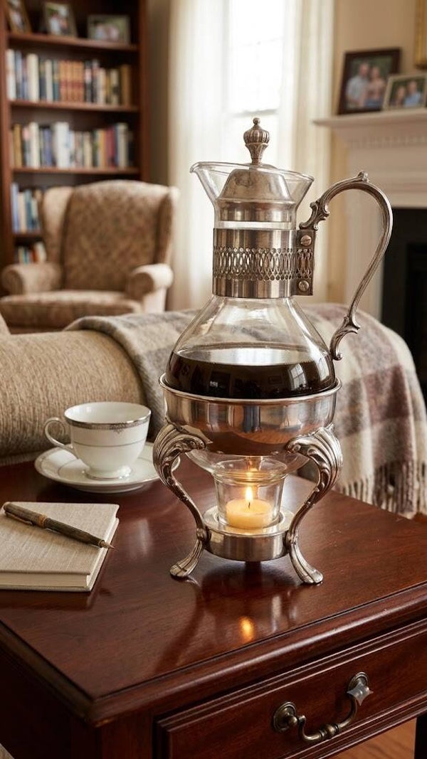 Vintage Glass and Silver Coffee Carafe