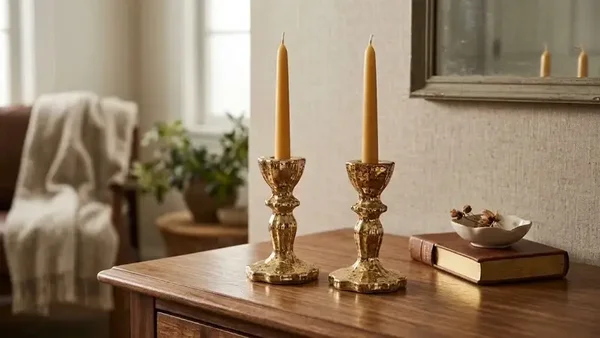 Set of two gold plated Glass candle holders