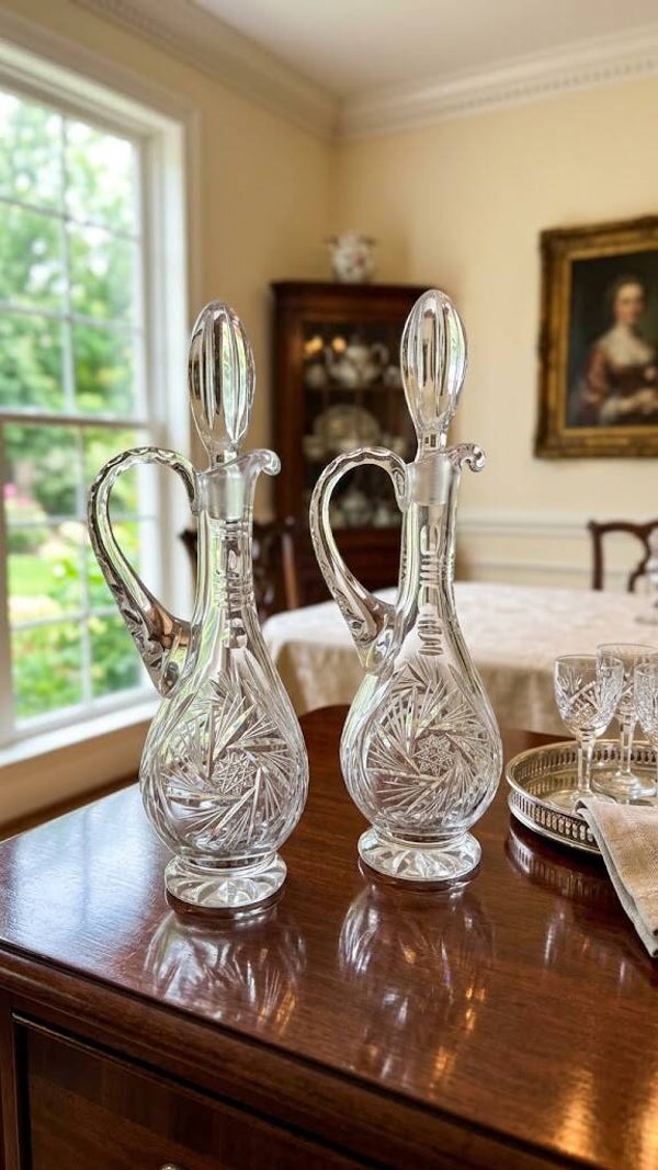 Set of Two Glass Crystal Decanters