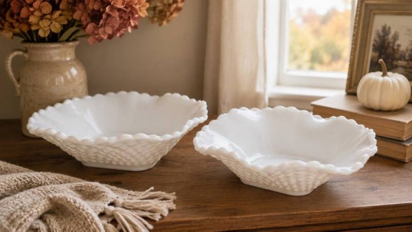 Vintage White Milk Glass Scalloped Bowls – Set of 2