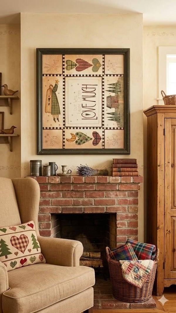 Vintage Framed Folk Art Print — "Live Well, Laugh Often, Love Much"