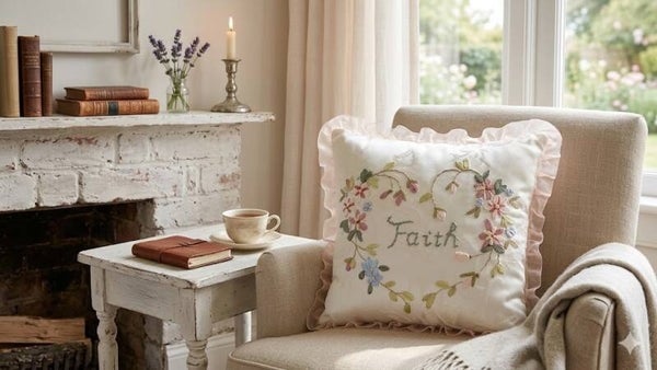 Embroidered "Faith" Accent Pillow