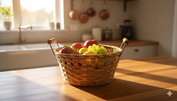 Round Wicker Basket with wooden Handles