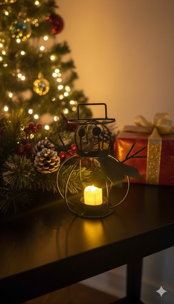 Industrial Style Metal Snowman Votive Holder