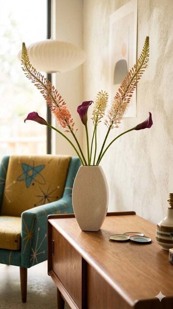 Vintage Cream Ceramic Vase | Mid-Century Modern Home Decor