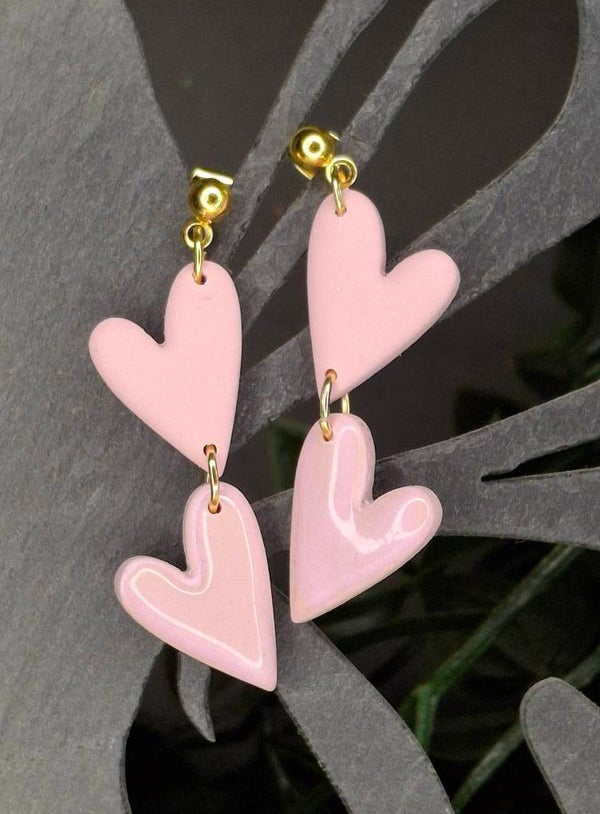 Boucles d'oreille coeurs pâte polymère