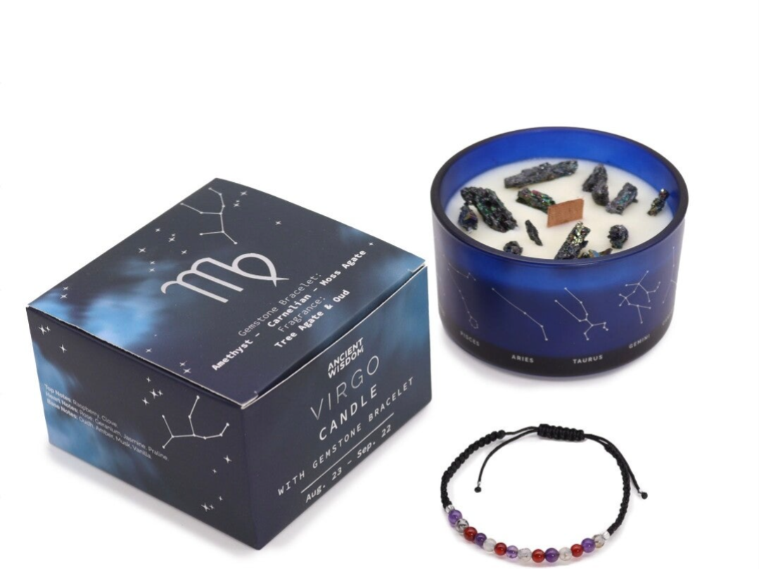 Dierenriem kristallen kaars met edelsteen armband- Maagd