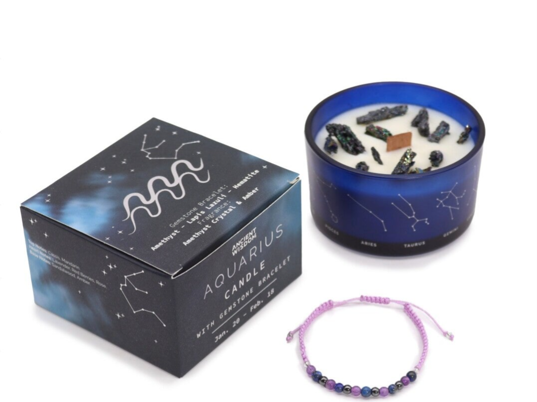 Dierenriem kristallen kaars met edelsteen armband- Waterman