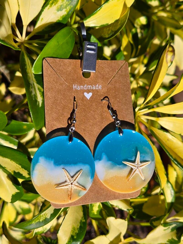 Beach Sea Star, large round earrings