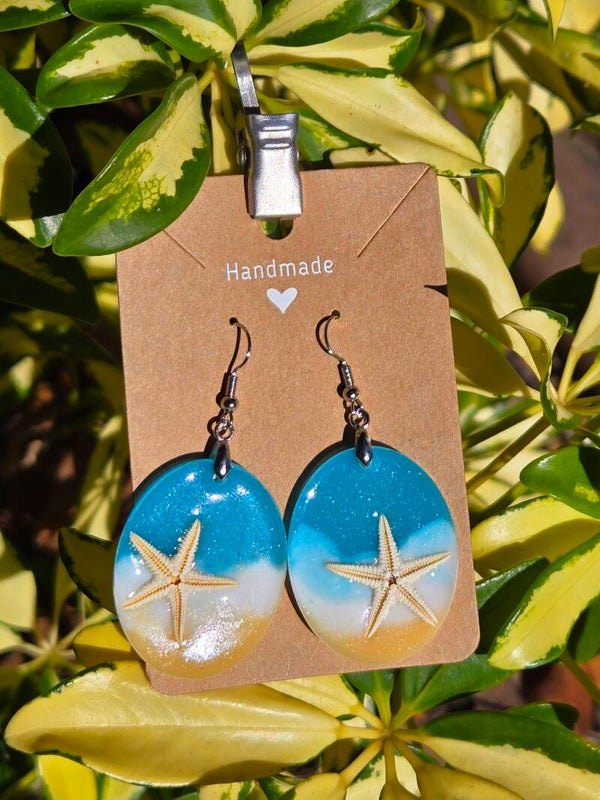 Beach Sea Star, large oval earrings