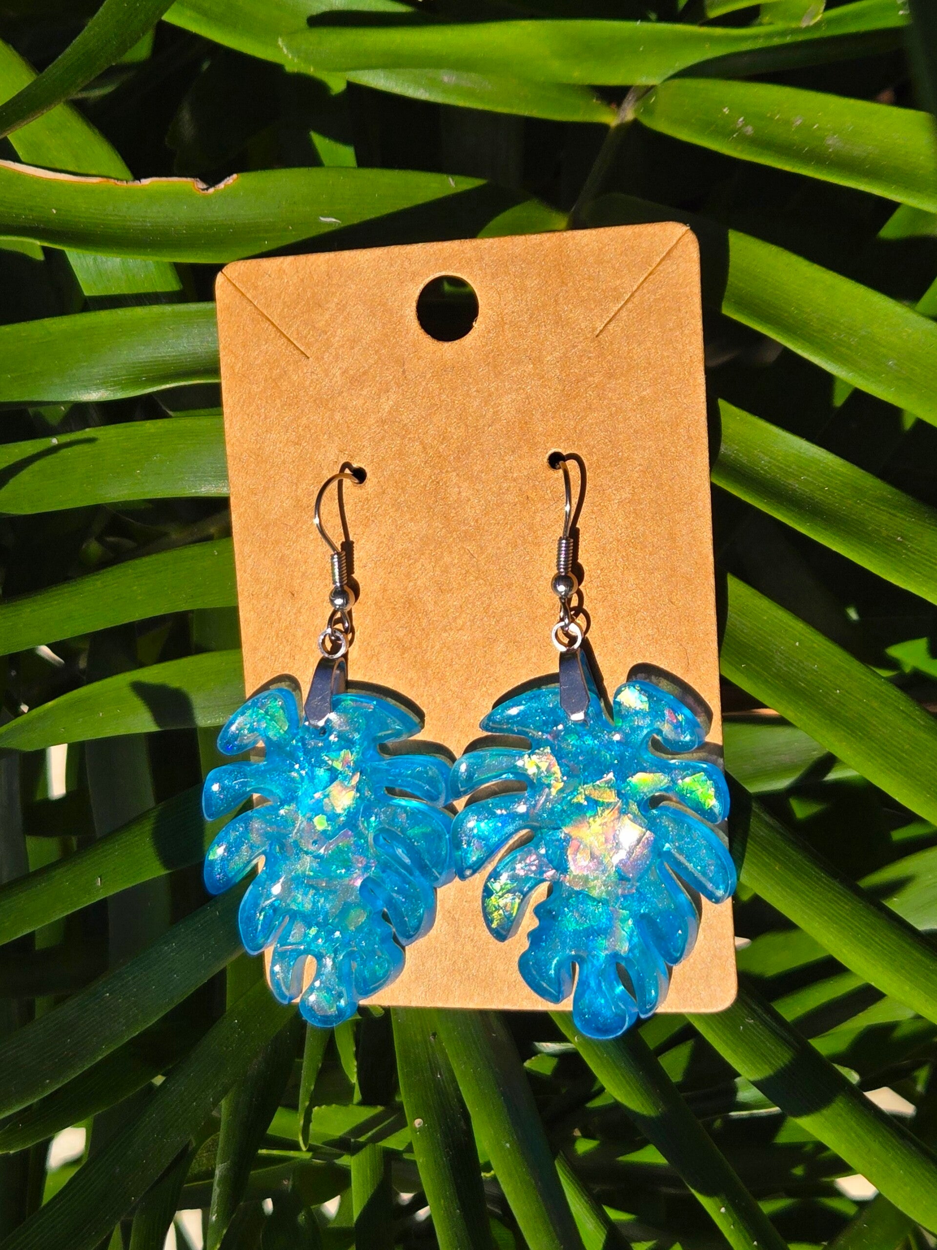 Turquoise Flakes earrings, large leaves