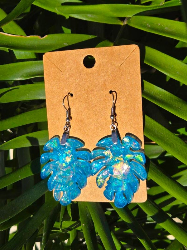 Turquoise Flakes earrings, large leaves