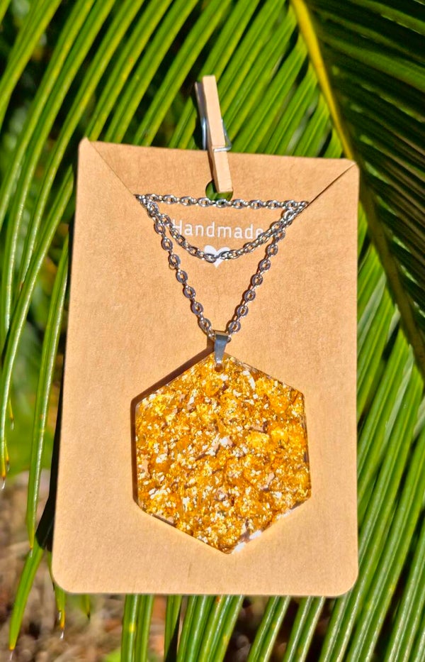 Golden Flake Collection hexagon necklace