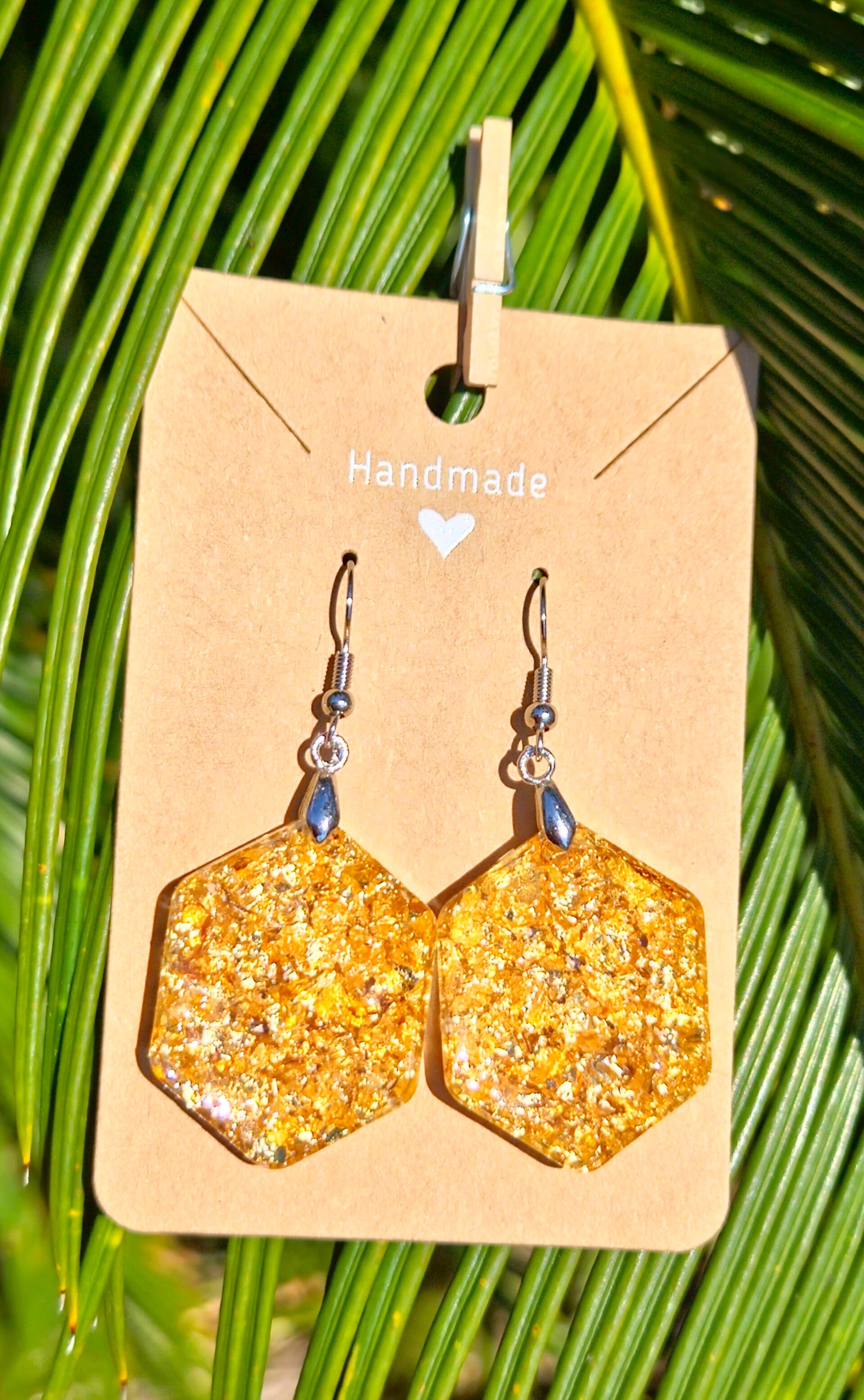 Golden Flake Collection hexagon earrings