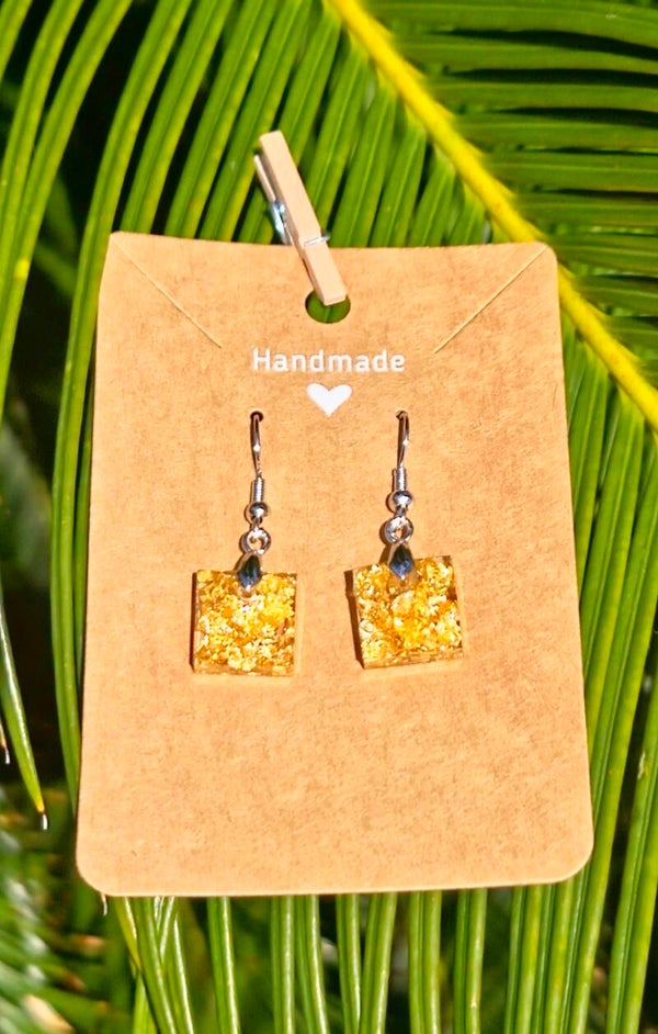 Golden Flake Collection square earrings