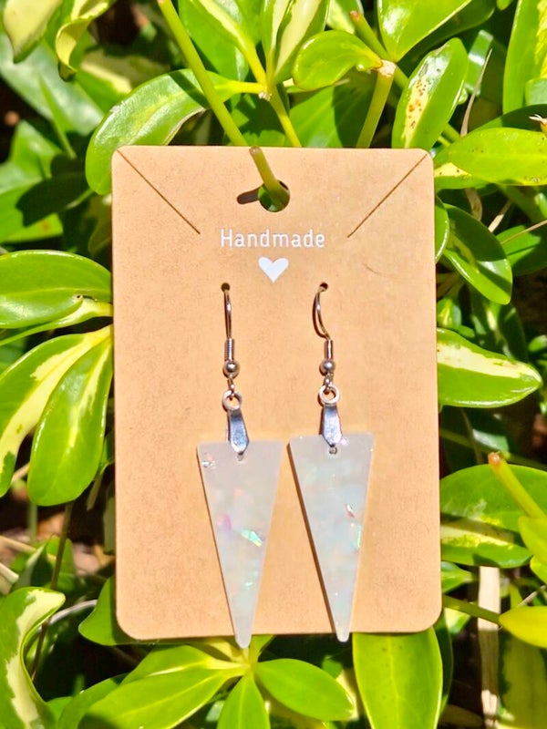 White Pearl Flake Collection large triangle earrings