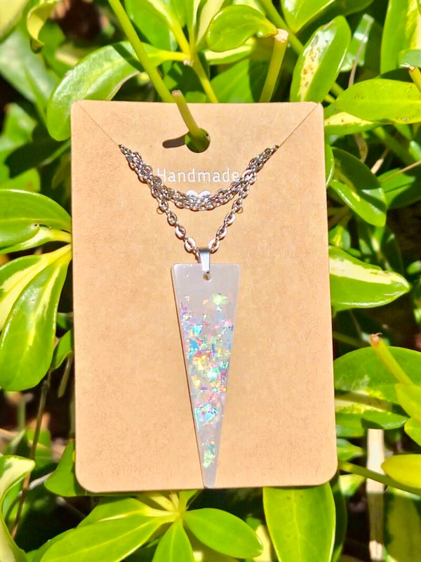 White Pearl Flake Collection large triangle pendant
