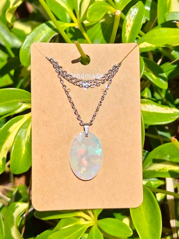 White Pearl Flake Collection medium oval pendant