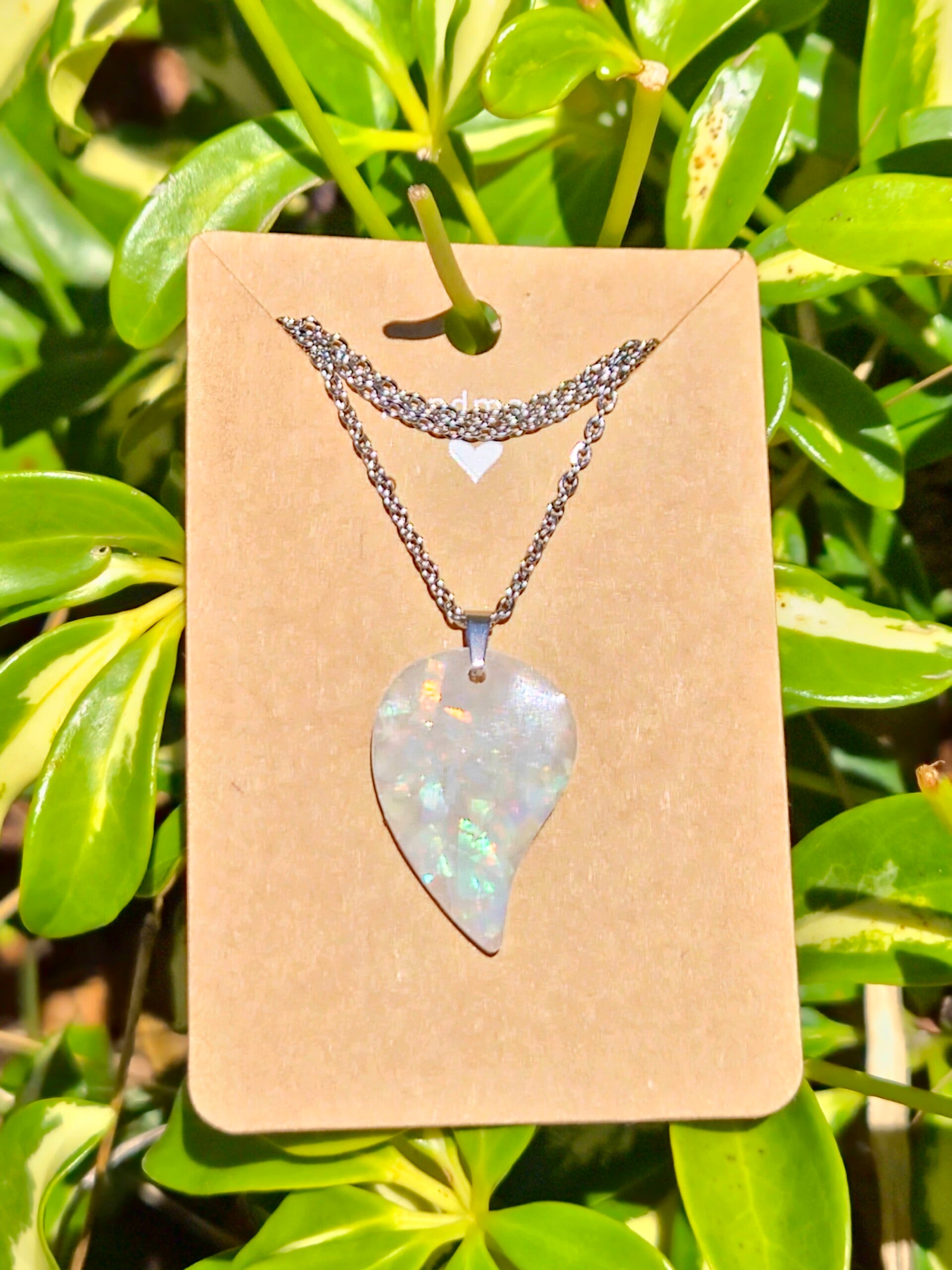 White Pearl Flake Collection medium leaf pendant