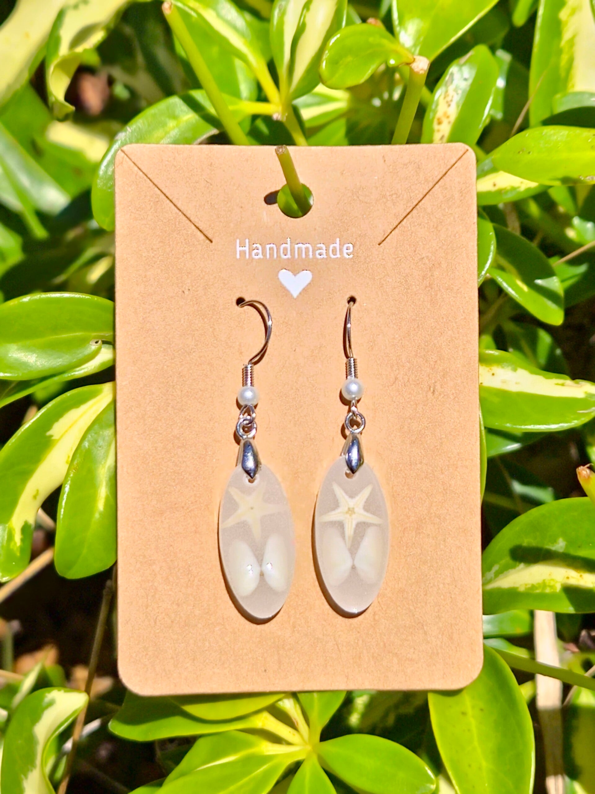 White Pearl Flake Collection starfish oval earrings