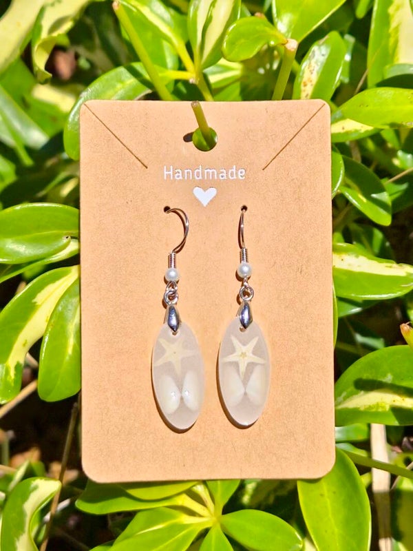 White Pearl Flake Collection starfish oval earrings