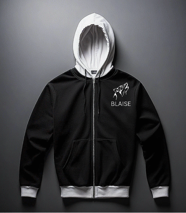 Black and White Full-Zip Hoodie ( coton )